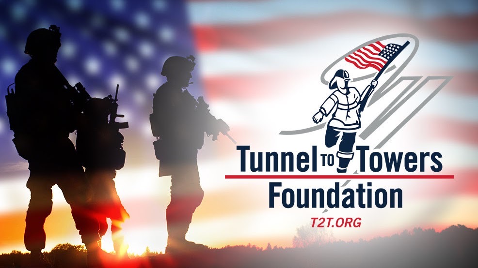 Tunnel to Towers Foundation — soldiers silhouetted against an American flag, T2T.ORG